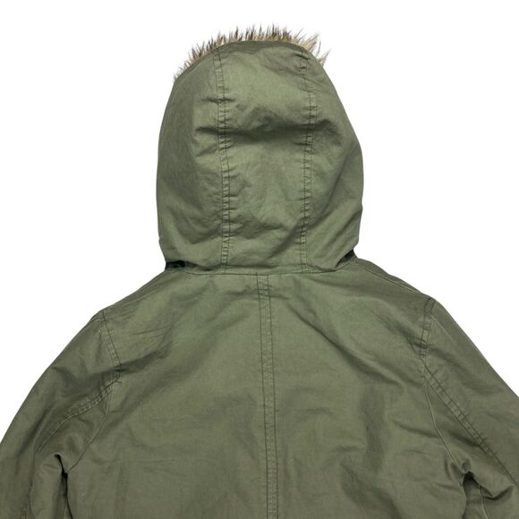 Miss London Jacket Women S Green Sherpa-lined Full Zip Faux Fur Trim Hooded Coat - Picture 6 of 16
